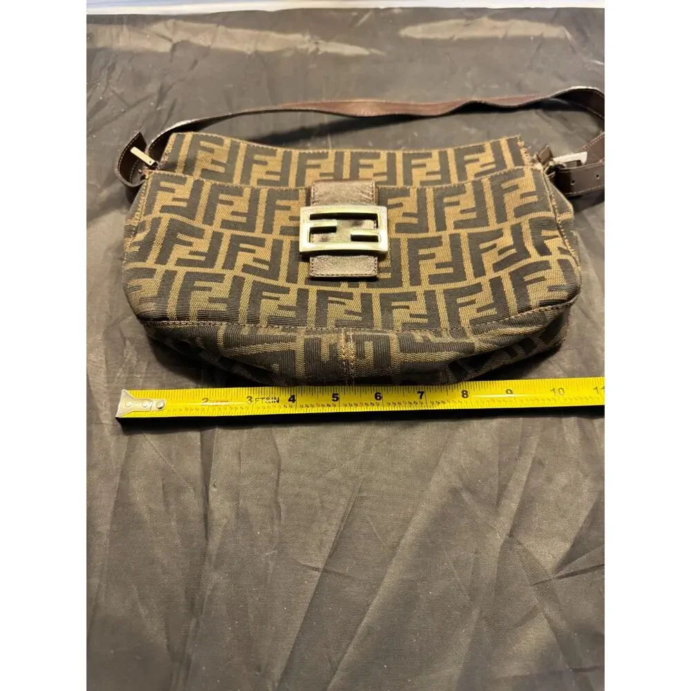 Vintage Fendi Zucca FF Monogram Canvas Leather Baguette Shoulder Bag Italy - Picture 14 of 15